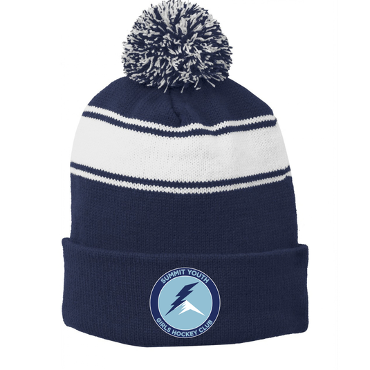 Summit Youth Girls Hockey Club Stripe Pom Pom Beanie